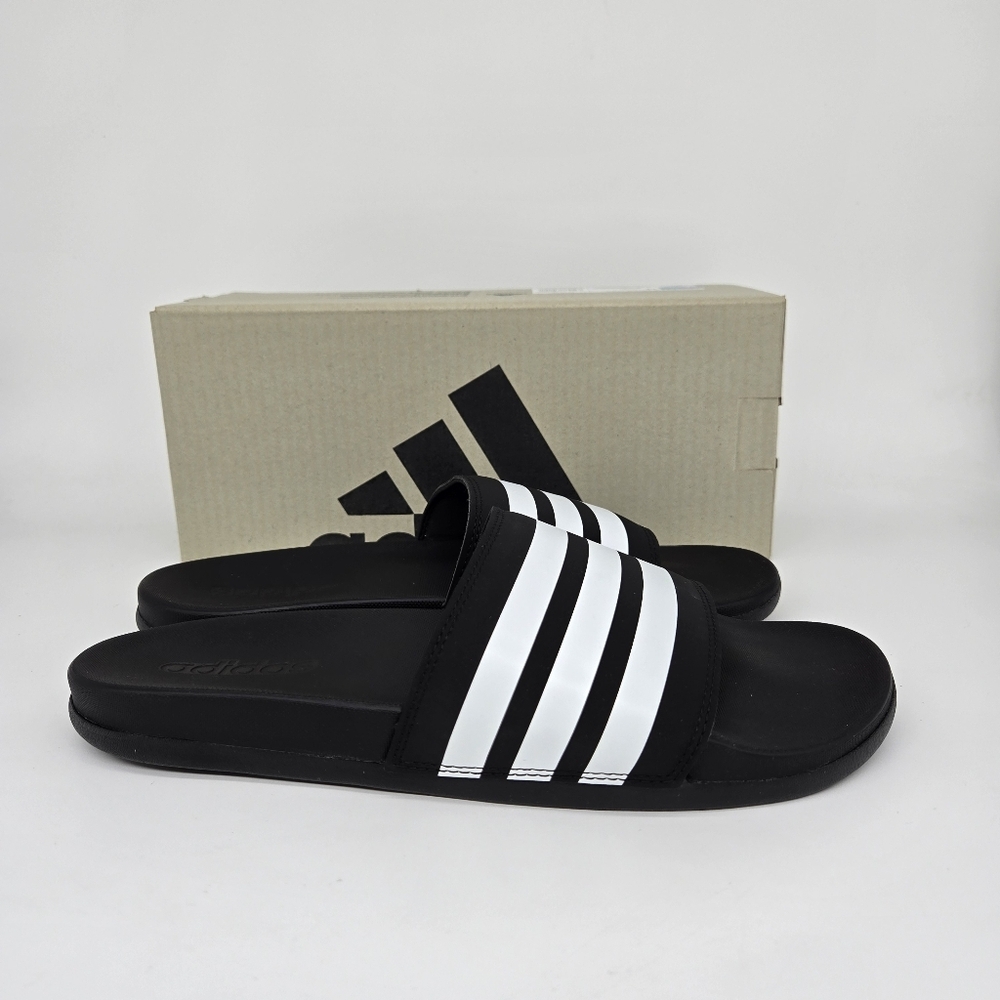 New adidas Adilette Comfort Slides Black White Men's Shoes Size 12 - Picture 4 of 8